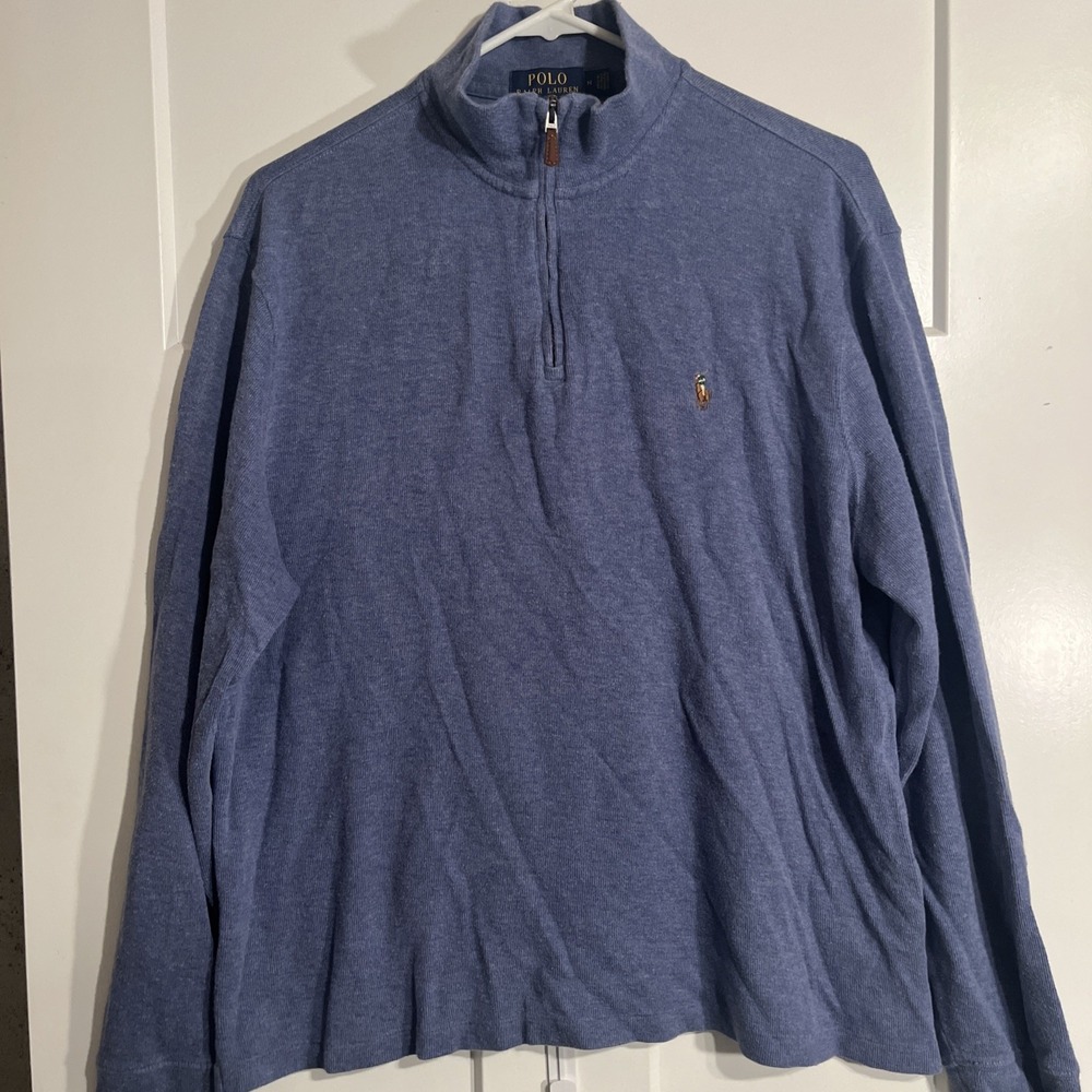 Polo Ralph Lauren Men's Quarter Zip Sweater Light Blue Medium Estate Rib